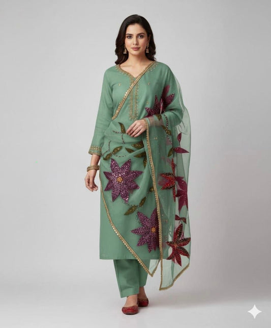 Handmade Organza Unstitched 2PC Suit