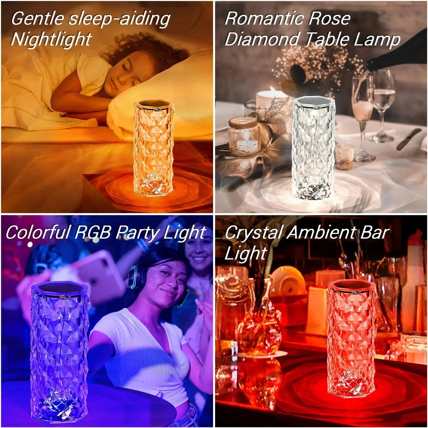 LED Crystal Table Lamp Rose Light Projector