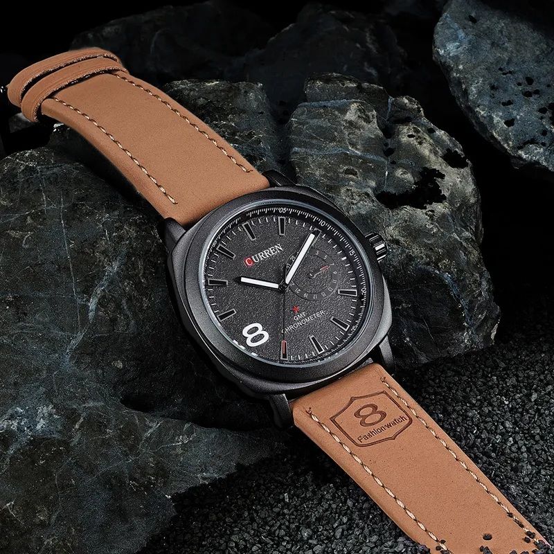 Curren Black Watch with Brown Strap for Men