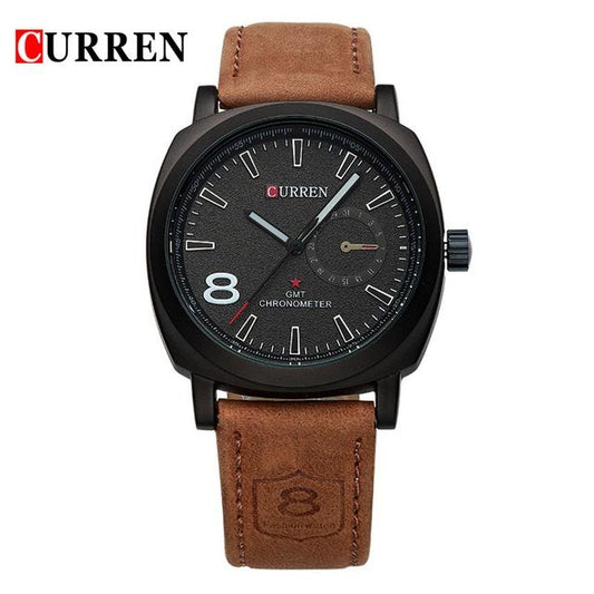 Curren Black Watch with Brown Strap for Men