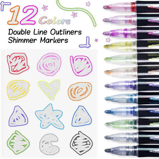 Outline Markers Pens Shimmer Markers 12 Colors Shimmer Marker Set