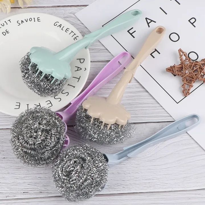 🧽 Stainless Steel Wool Brush with Handle