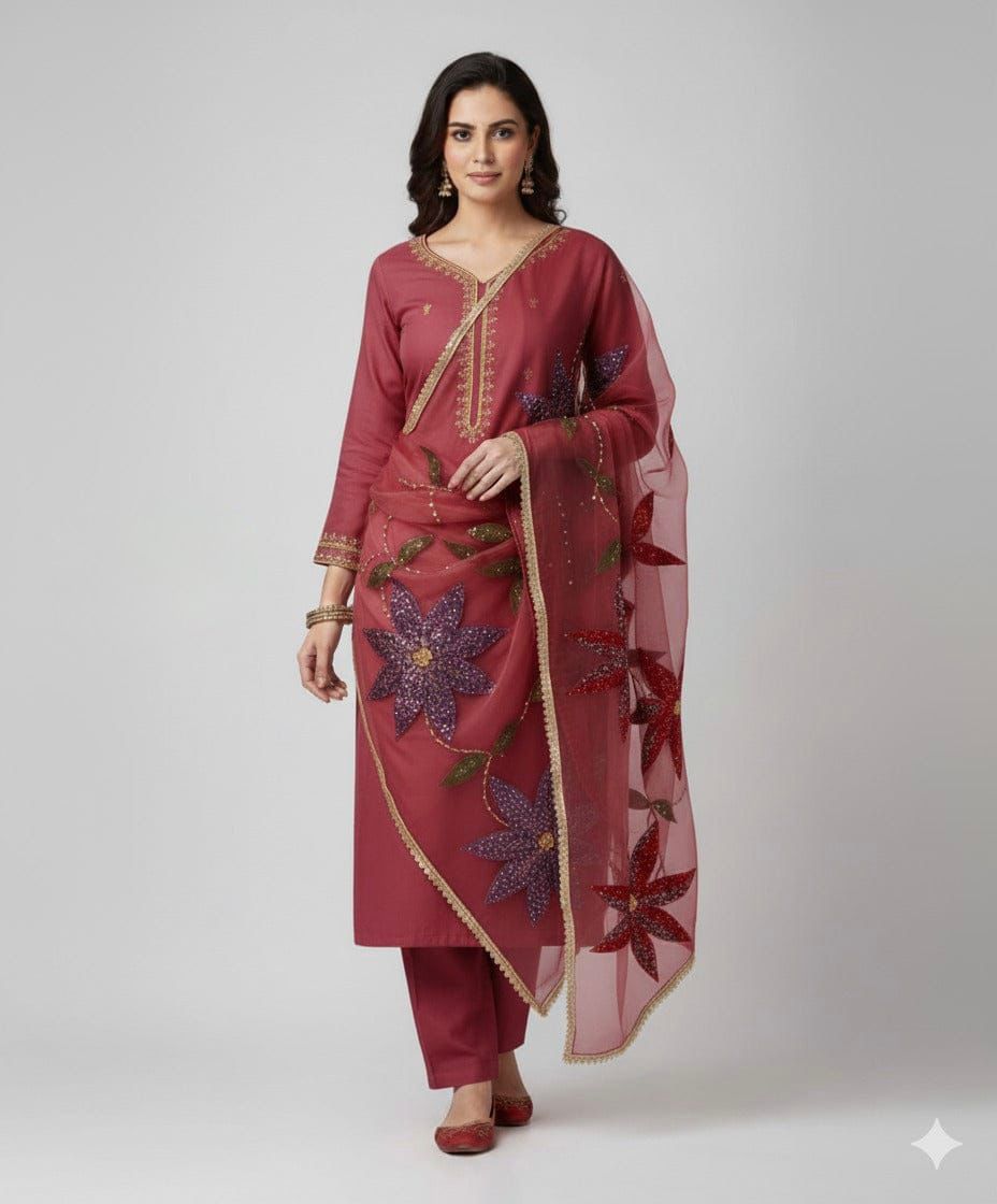 Handmade Organza Unstitched 2PC Suit