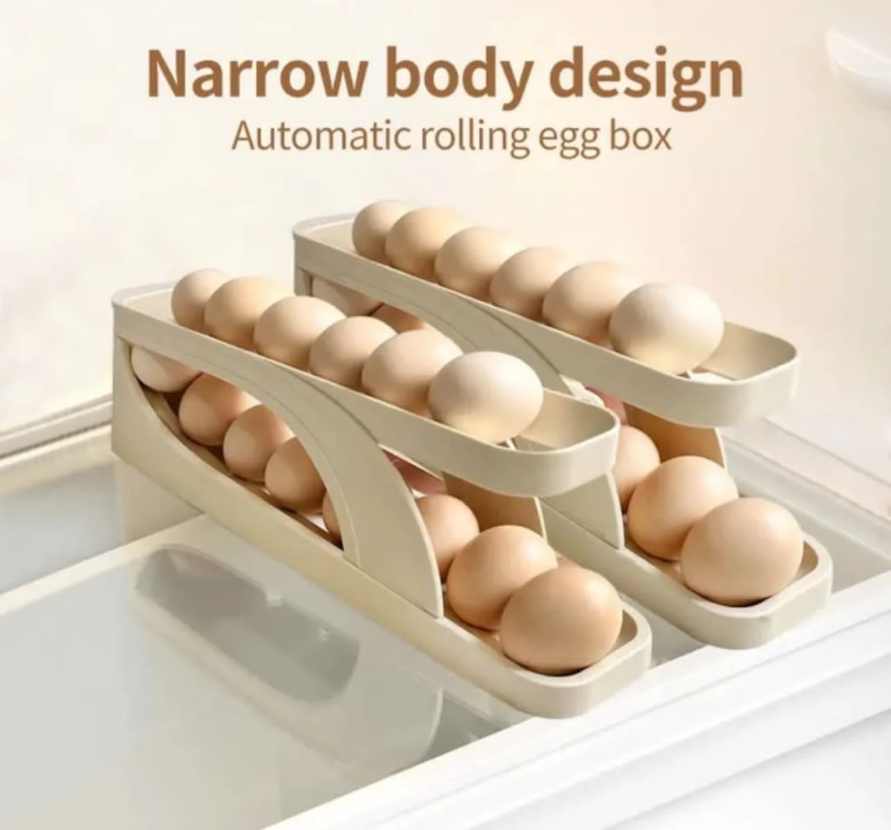 Gravity-Fed Egg Organizer with Protective Rails