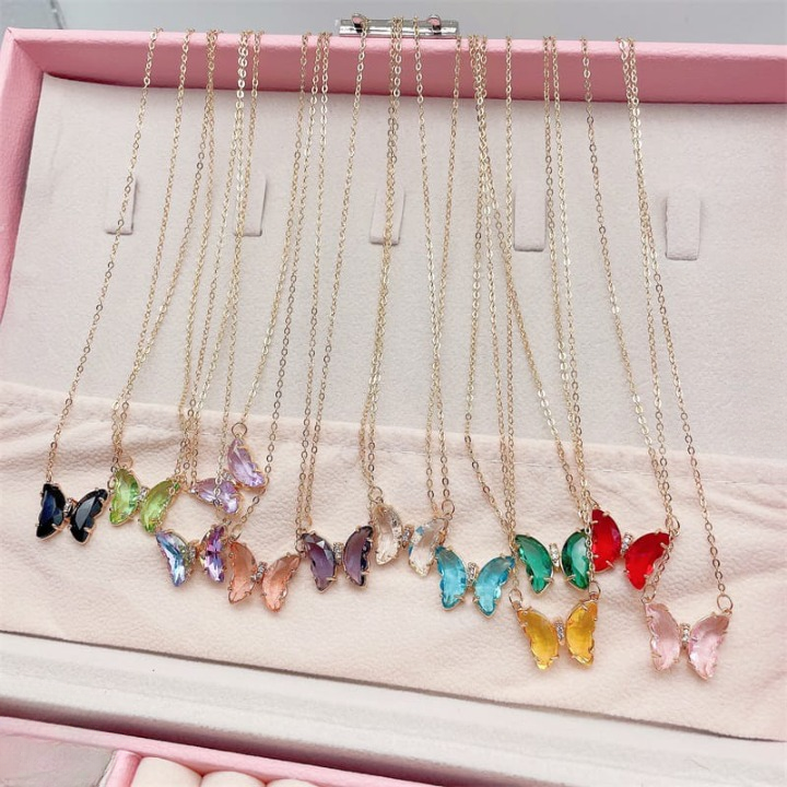 Crystal Butterfly Pendant Necklace for Women