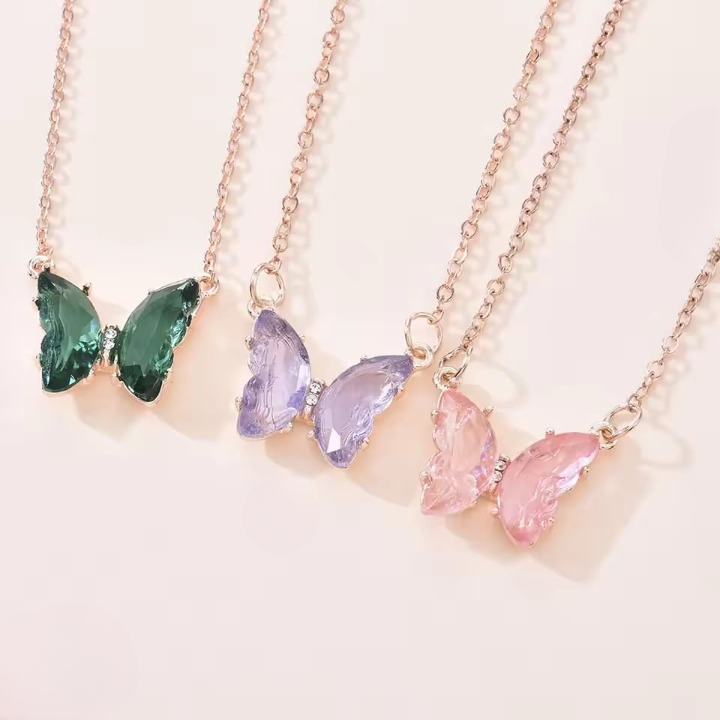 Crystal Butterfly Pendant Necklace for Women