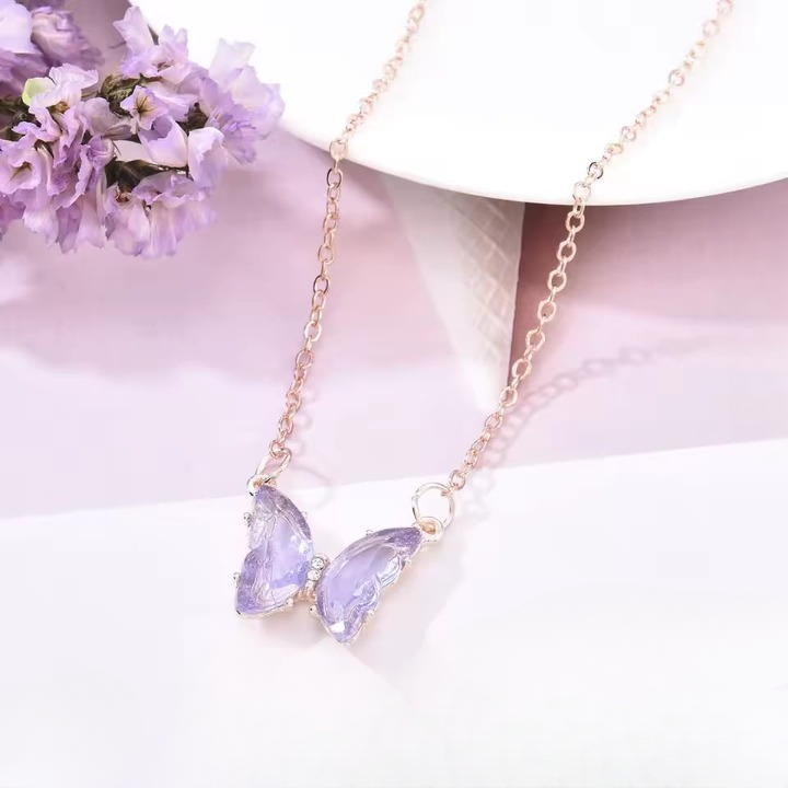 Crystal Butterfly Pendant Necklace for Women