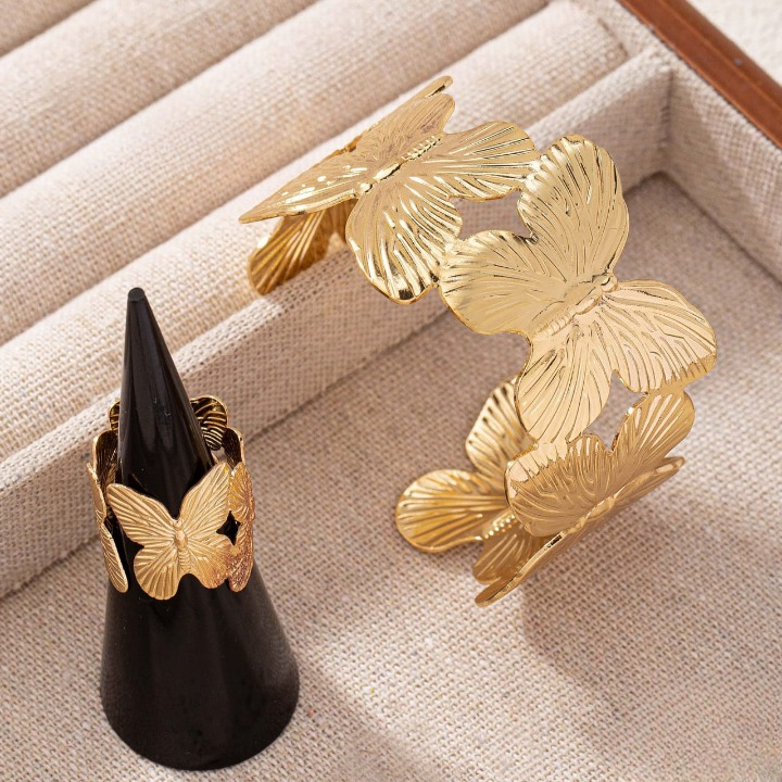 Stylish Alloy Hand Cuff Ring Set