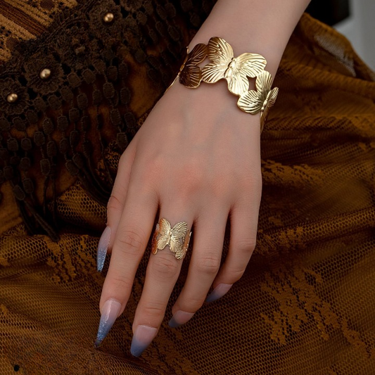 Stylish Alloy Hand Cuff Ring Set