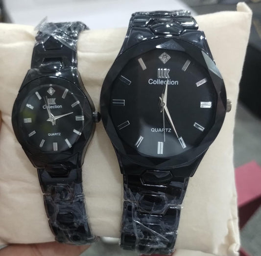 Luxury Black & Gold Couple Watch Set