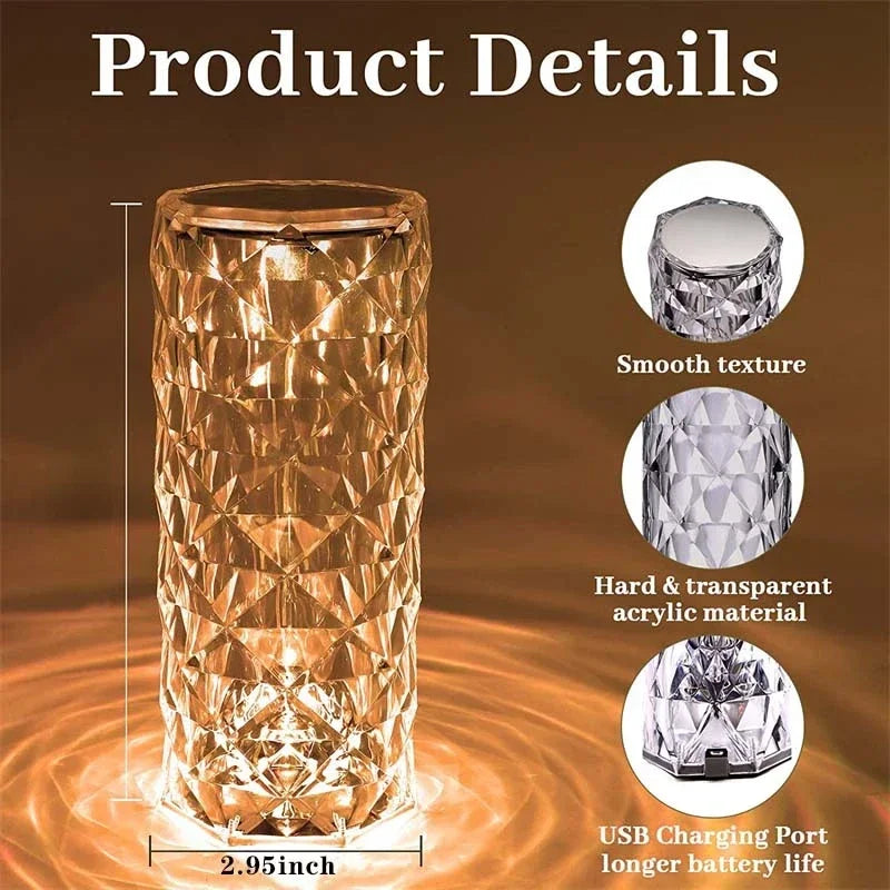 LED Crystal Table Lamp Rose Light Projector