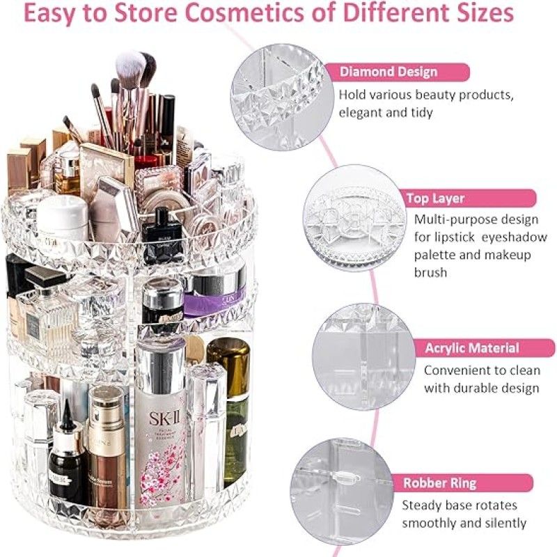 360 Rotating Diamond Cut Cosmetic Organizer