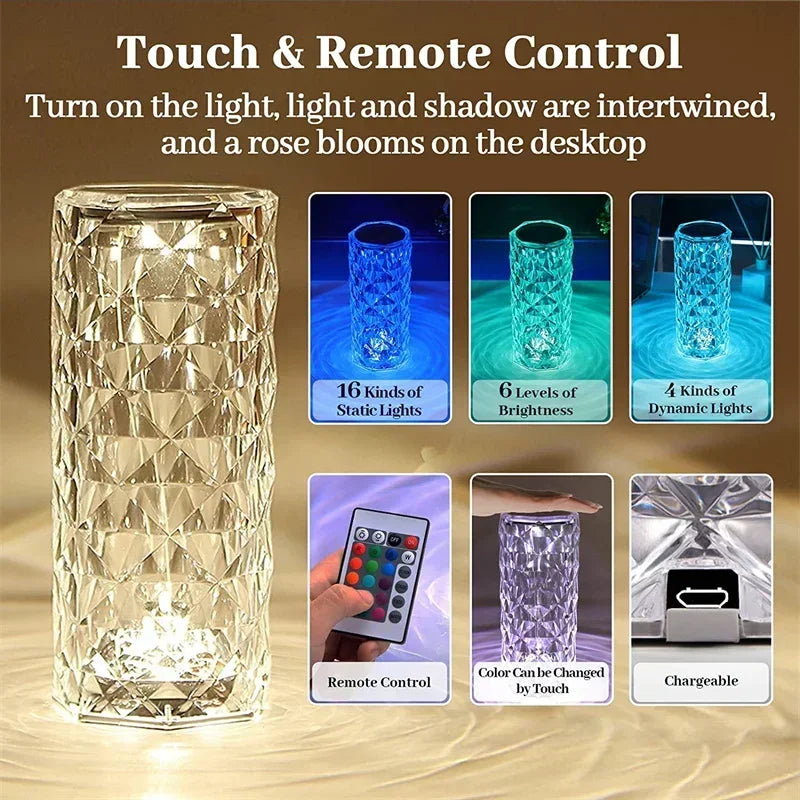 LED Crystal Table Lamp Rose Light Projector