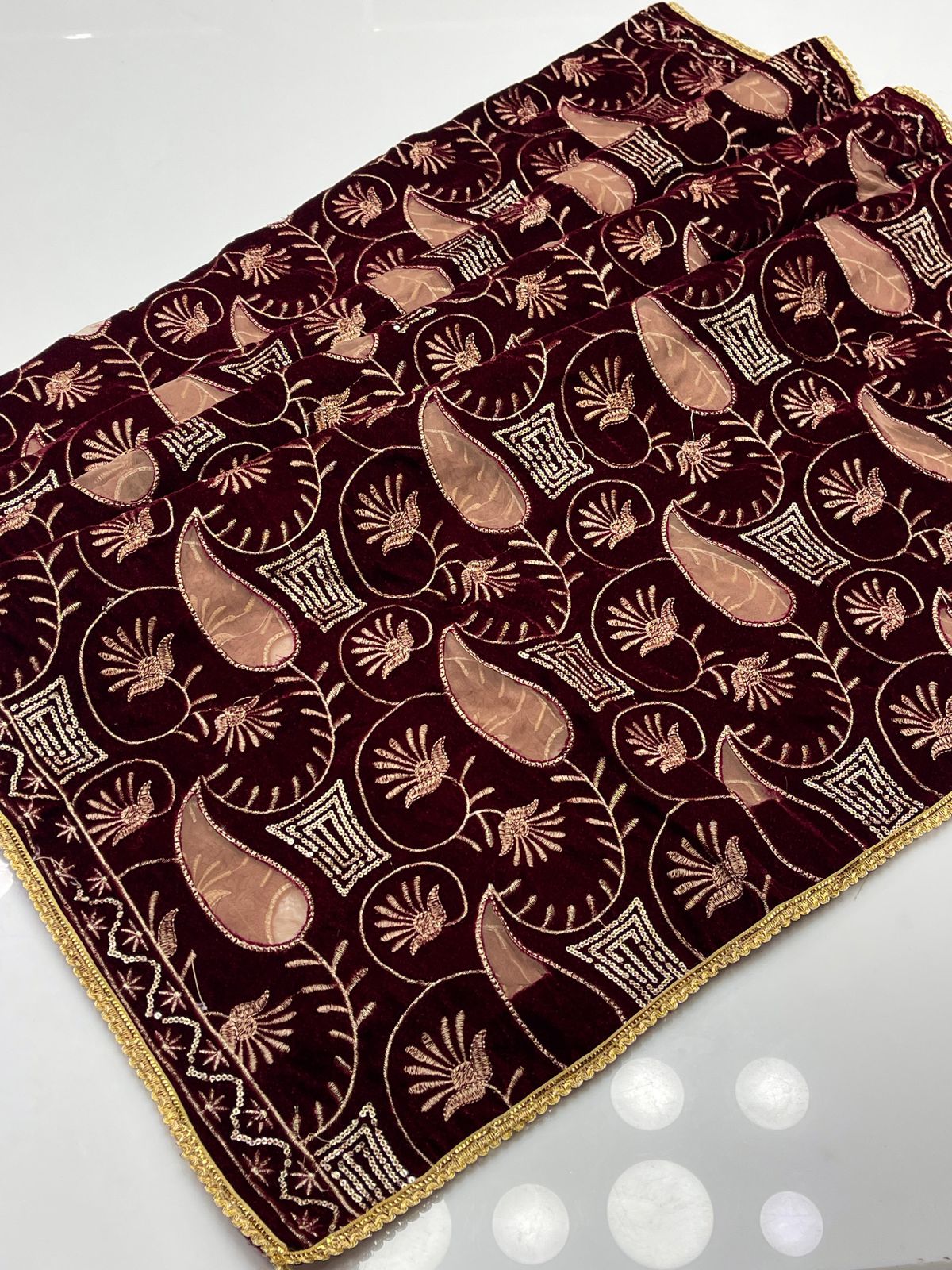 Embroidered Net Velvet Shawl