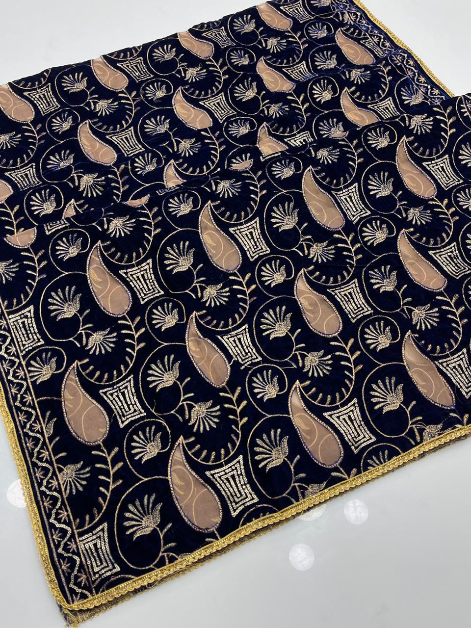 Embroidered Net Velvet Shawl