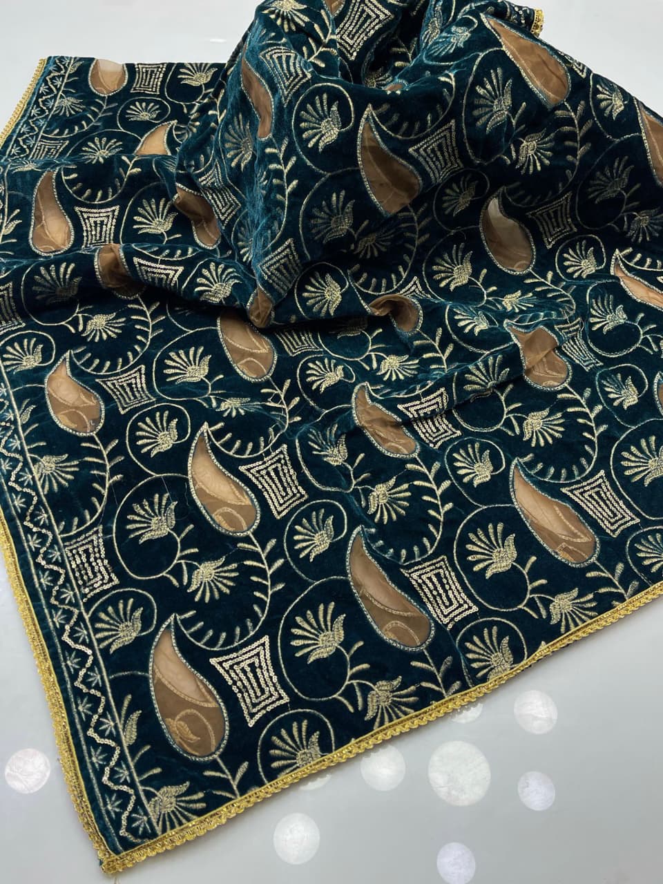 Embroidered Net Velvet Shawl