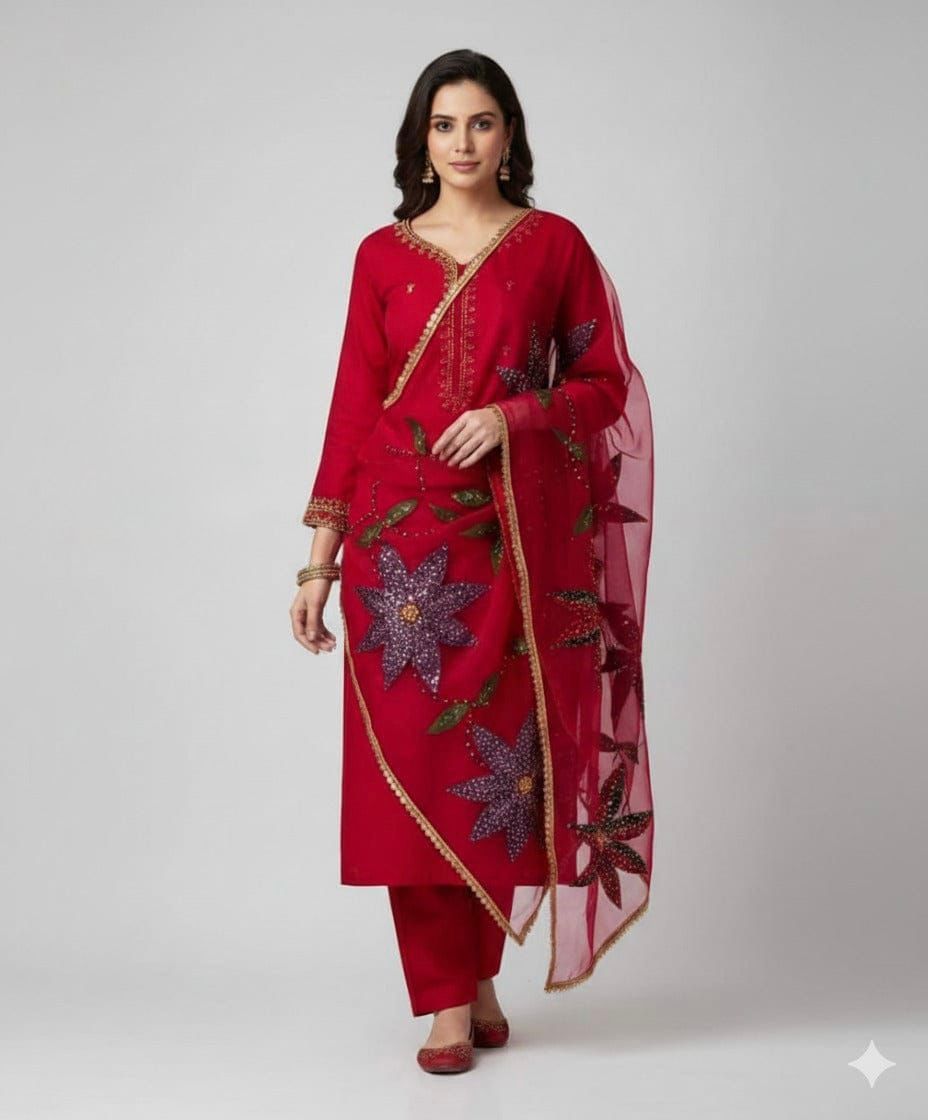 Handmade Organza Unstitched 2PC Suit