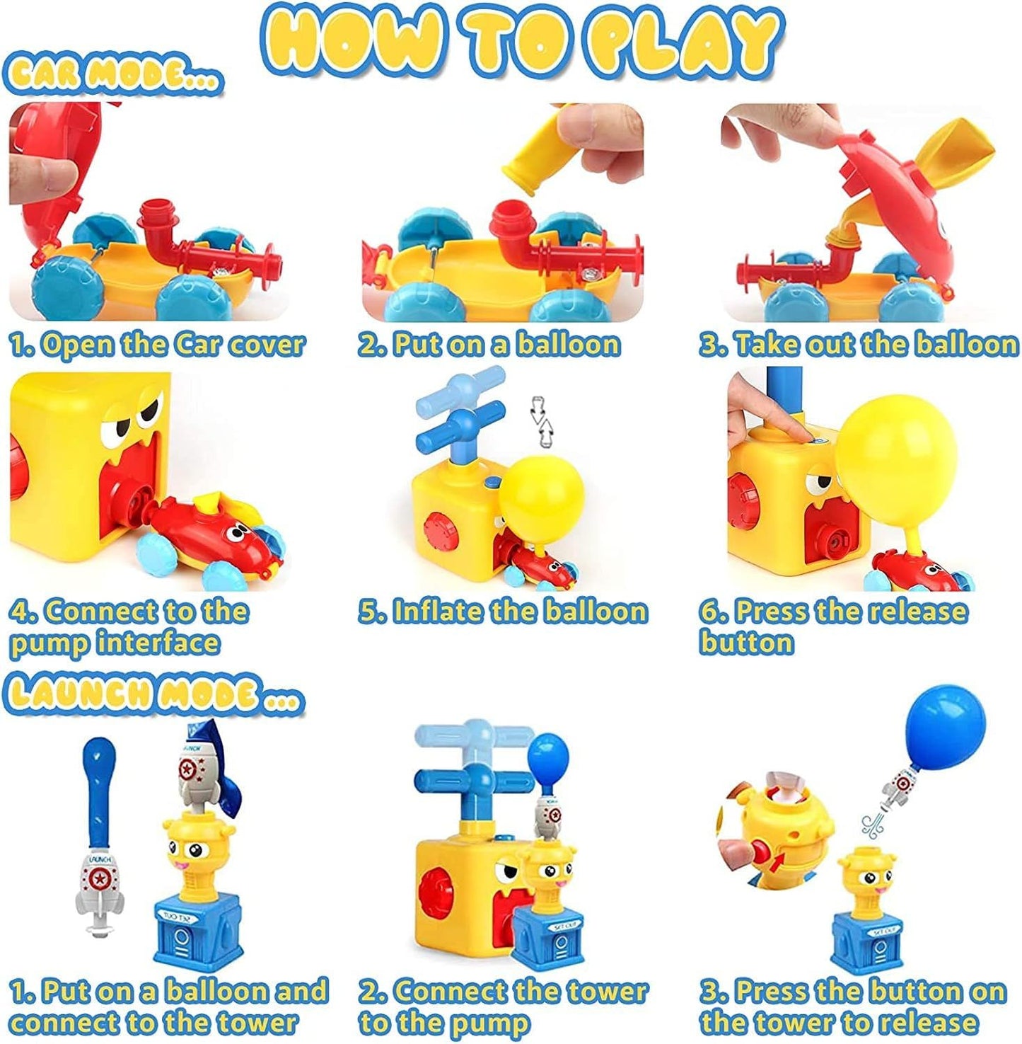 Balloon Launcher Car & Rocket Toy Set