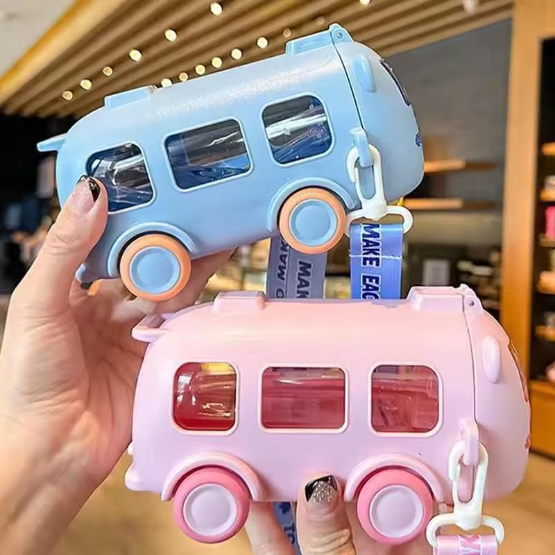 Bus-Shaped Kids Water Bottle with Strap