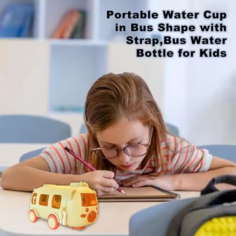 Bus-Shaped Kids Water Bottle with Strap