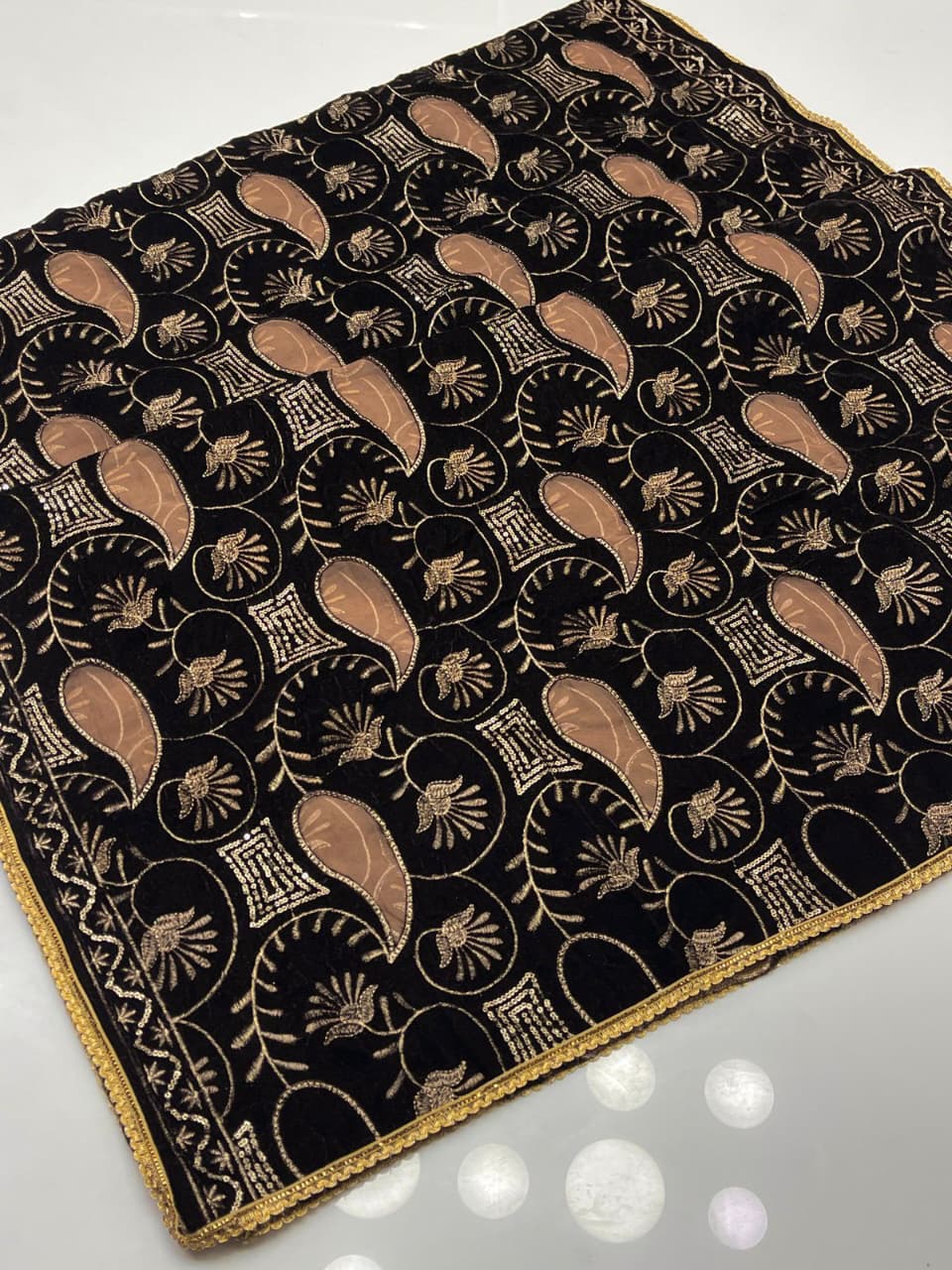 Embroidered Net Velvet Shawl