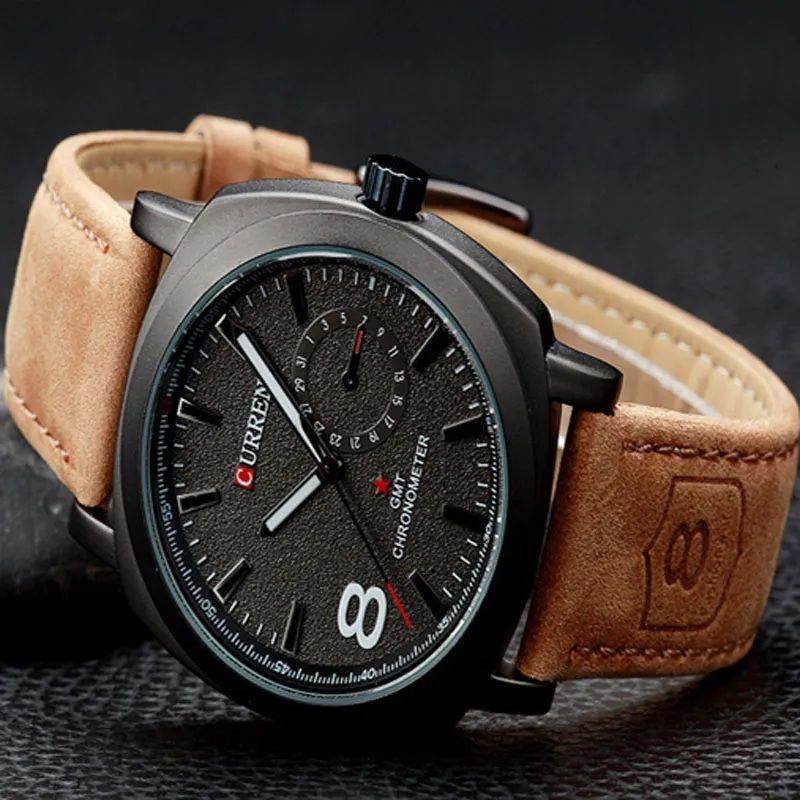 Curren Black Watch with Brown Strap for Men