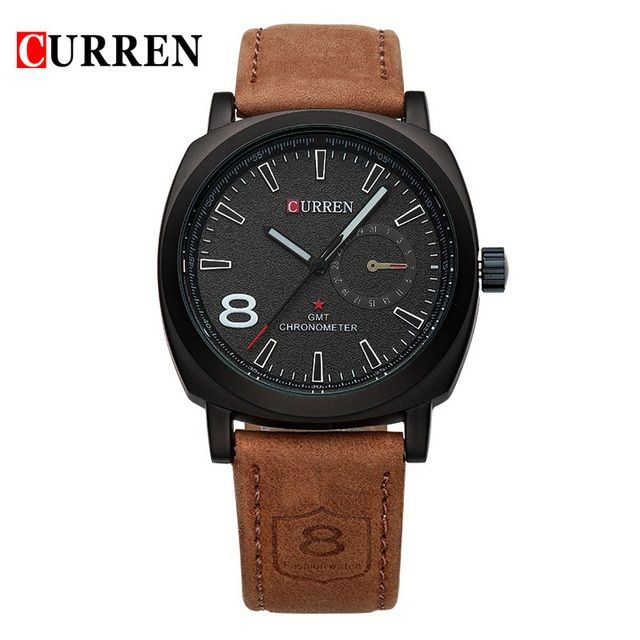 Curren Black Watch with Brown Strap for Men