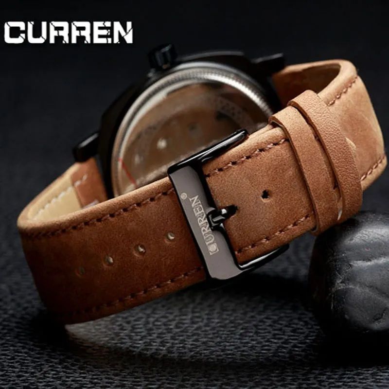 Curren Black Watch with Brown Strap for Men