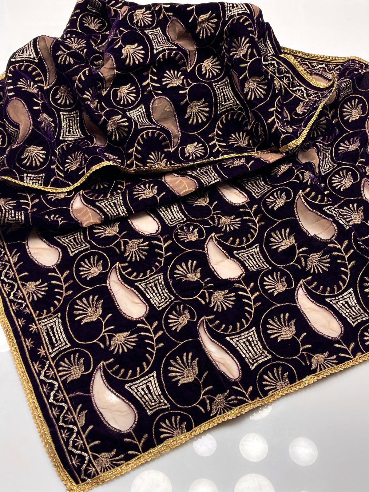 Embroidered Net Velvet Shawl