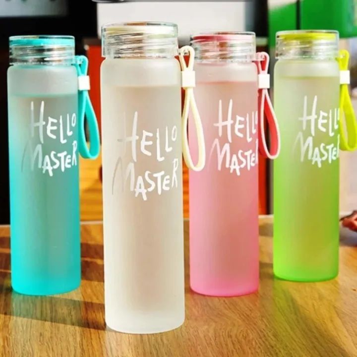 Hello Master Glass Water Bottle (480ml) with Stainless Steel Cap