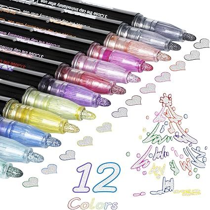 Outline Markers Pens Shimmer Markers 12 Colors Shimmer Marker Set