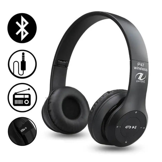 Wireless Headset – Sweat Proof with Noise Cancellation, Memory Card Slot, 120hr Standby, AUX Jack & Built-in Mic