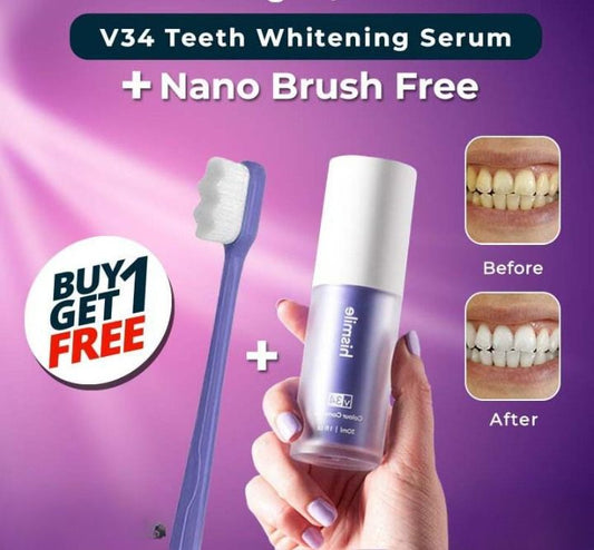 Hismile V34 Colour Corrector Serum + Micro Nano Toothbrush (2-Pack) – Instant Teeth Whitening & Sensitive Gum Care
