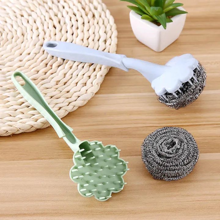 🧽 Stainless Steel Wool Brush with Handle