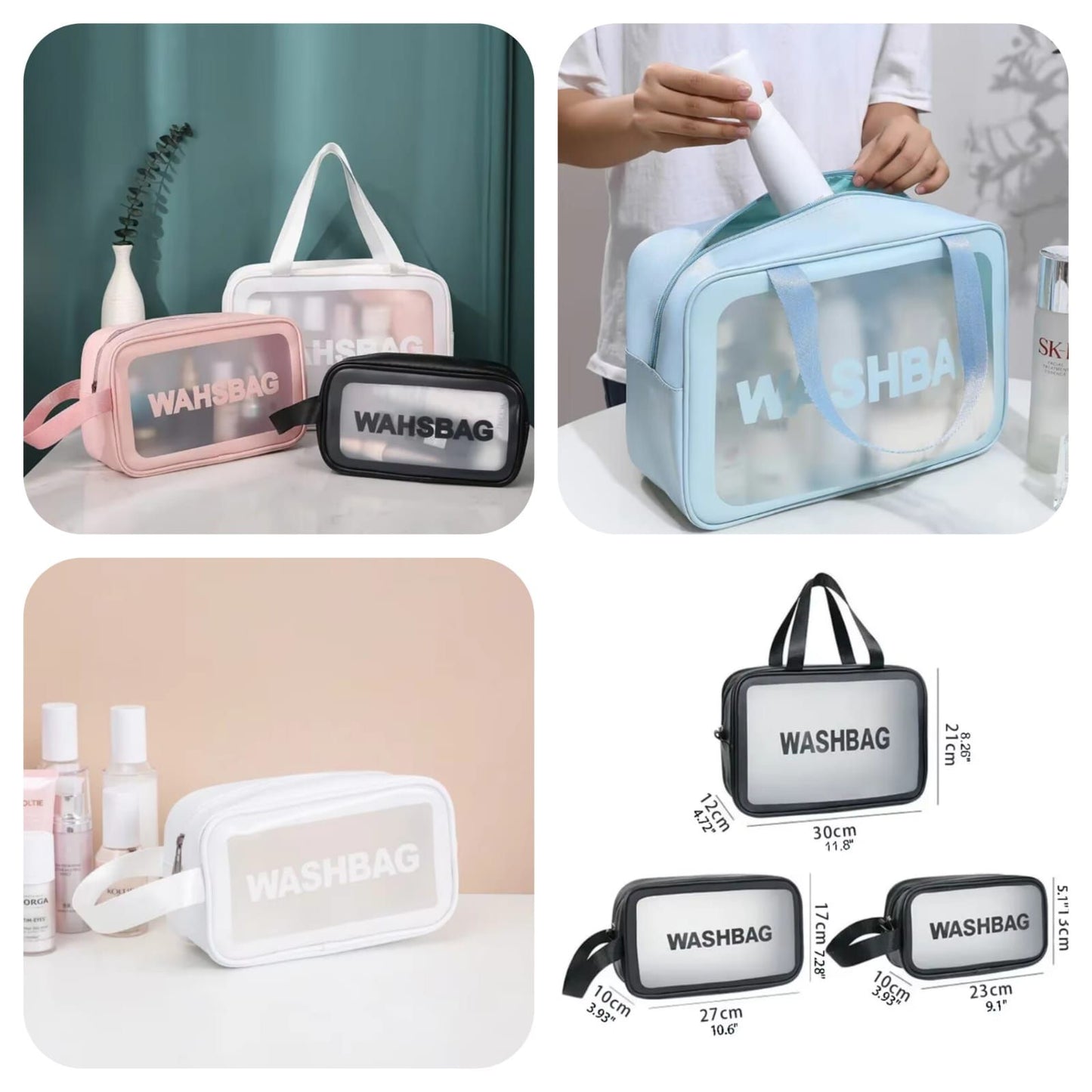 Cosmetics Organizer Storage Tote Clear 3Pcs Wash Bags